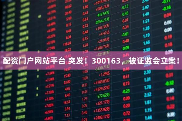 配资门户网站平台 突发！300163，被证监会立案！